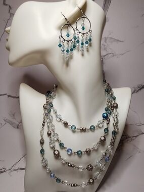 Premier Designs Vintage Long Blue Crystal Necklace Fashion Jewelry